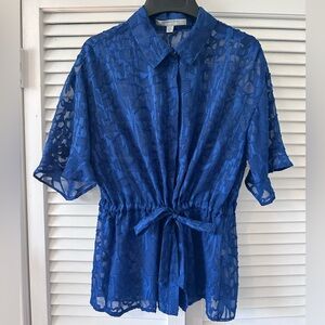 Marc New York Andrew Marc Size Small Royal Blue Sheer Button Down Gathered Waist